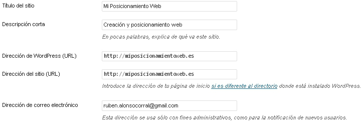 Ajustes Generales WordPress